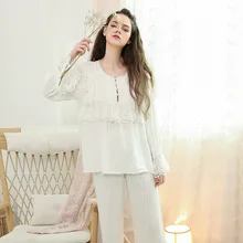 IZICFLY стиль весна осень белые пижамы наборы с длинным рукавом Брюки ночная рубашка леди pijama feminino пижамы комплект домашней одежды
