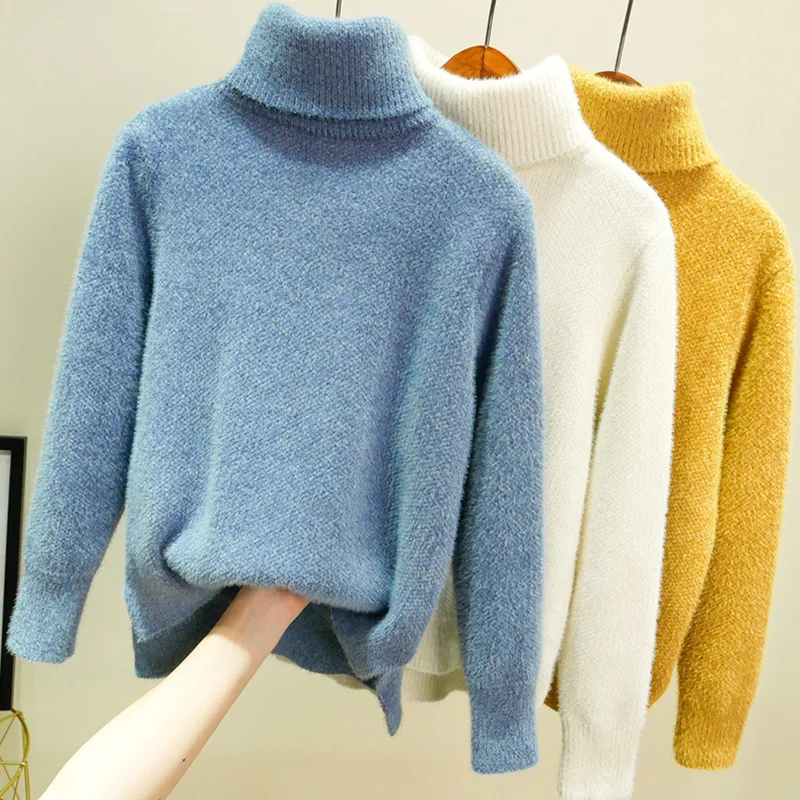 

2020 Loose Turtleneck Sweater Women Chenille Jumper Warm Soft High Collar Knit Sweater female Thick Winter Pullover