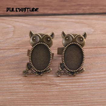 

4pcs Fit 13*18mm Antique Bronze Plated Brass Openwork Carving Oval Owl Animal Adjustable Ring Settings Blank/Base