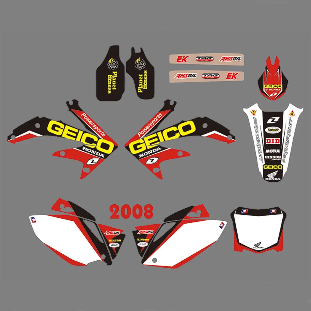 

New Full Graphics Decals Stickers Custom Number Name Glossy Bright Stickers Waterproof for HONDA CRF450R CRF450 2008