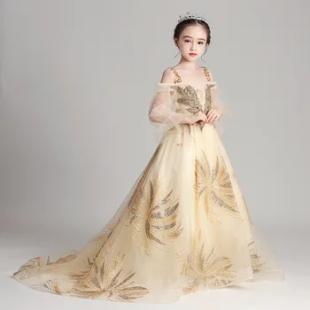 

Caustom made gown children girls party dress large train