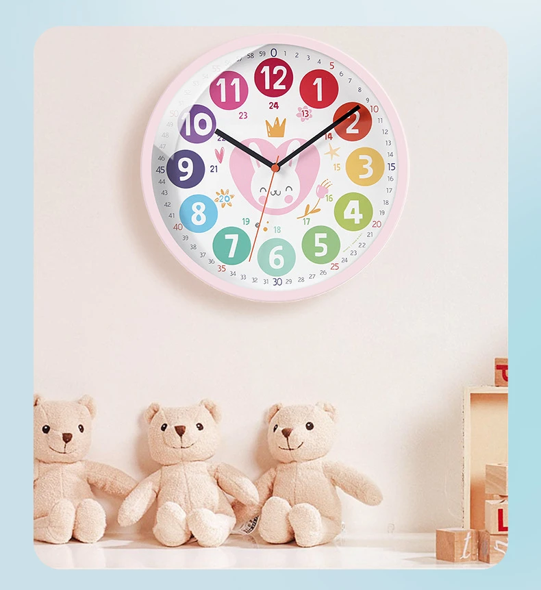 Kids Wall Clock Learning Educational Time Learning Teaching Aids Clock Toys Cute Bright Color Girl Children Cartoon Bedroom