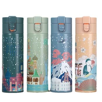 

Painting Thermos Bottle 304 Stainless Steel Vacuum Flask Coffee Bottles Leakproof Travel Sport Mug Students Mini Cute Thermo
