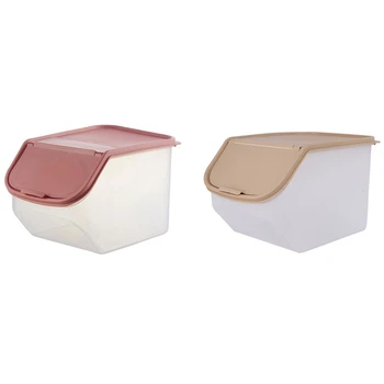 

2x Dried Food Storage Sealed Box with Measuring Cup Plastic Kitchen Cereal Flour Rice Bean Grain Coffee Pink