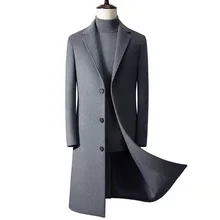 

Windbreaker Men's Mid-Length Over-The-Knee Thickened Woolen Coat Men's Business Large Size Slim And Handsome Windbreaker Coat