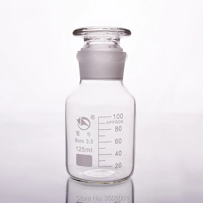 

Reagent bottle,Wide mouth,Clear,Boro. 3.3 glass,Capacity 125ml,Sample Vials