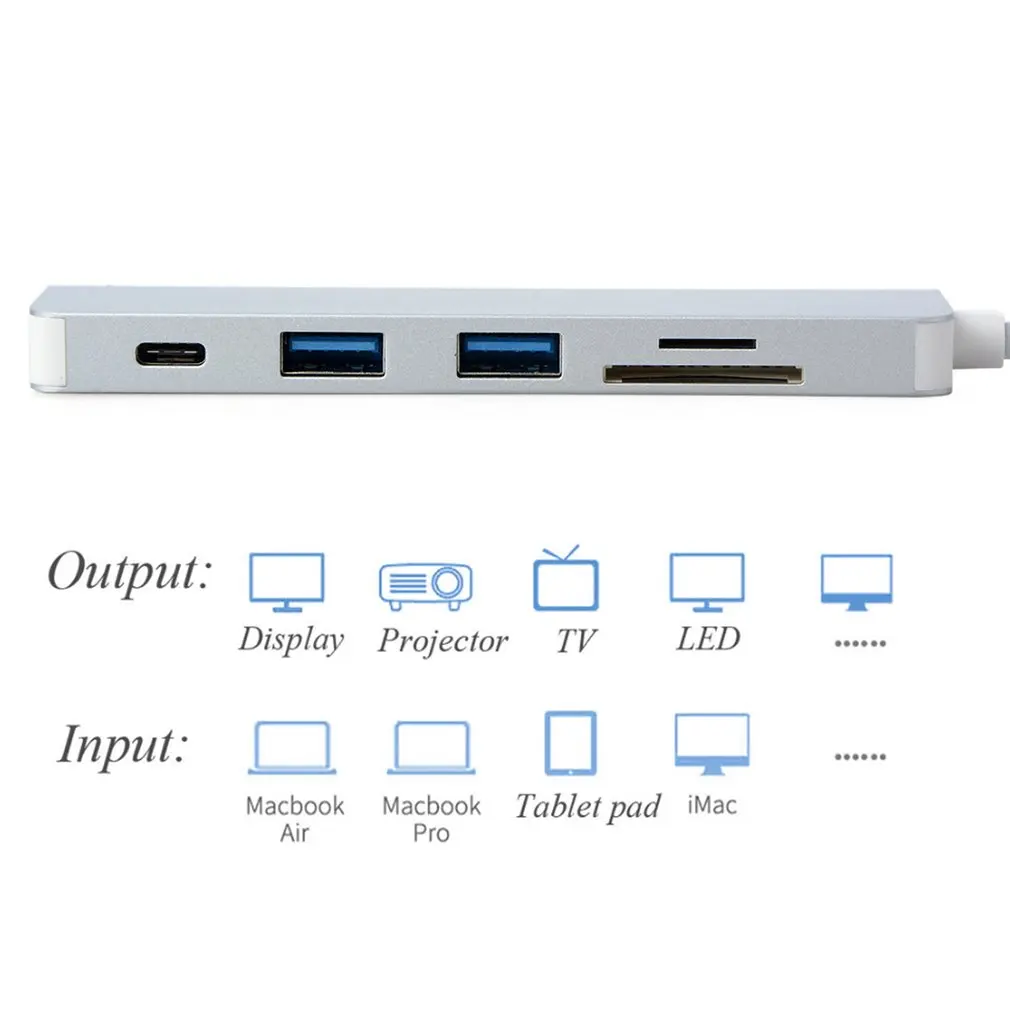 USB 3,0 концентратор для Macbook Pro type C концентраторы 5 в 1 многопортовый адаптер USB-C зарядный порт для MacBook 12 Thunderbolt USB-C концентратор