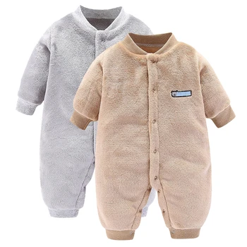 

MudiPanda Newborns Rompers Infant Boys Girls Solid Color Fleece Winter Thicken Warm Long Sleeve Jumpsuit Baby Clothes 0-18M