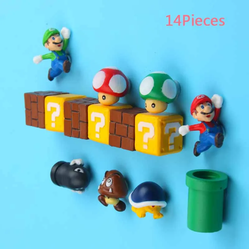 14Pcs 14 шт. 3D Funy стереоскопический Супер Марио Bros магниты на холодильник стикер сообщений взрослый человек девочка детские игрушки для мальчиков подарок на день рождения - Цвет: 14Pcs