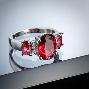 

Luxury Red Stone Cocktail Rings For Women Gift Fashion Jewelry Bright Silver Cubic Zircon Wedding Band Size 6 7 8 9 10 Jewelry