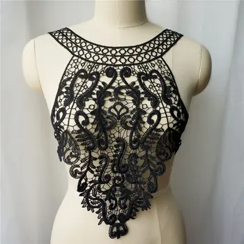 

Black Floral Fabric Collar Embroidered Wedding Gown Appliques Bohemian Style Sew Patch For Dress DIY Decoration