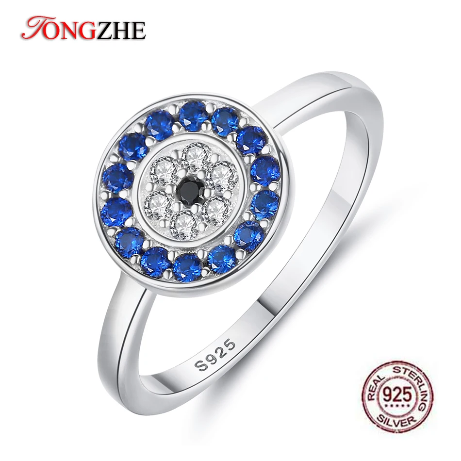 

TONGZHE 925 Sterling Silver Evil Eye Rings For Women Lucky Blue Eye Zirconia Wedding Engagement Ring Turkish Jewelry Men 2019