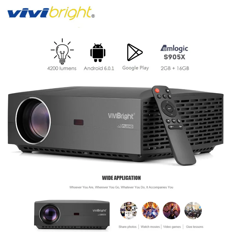 

VIVIBRIGHT F30UP LCD Projector Android Home Entertainment Commercial 1080P FHD 4200 Lumen Bluetooth 4.0 Support 3D LCD Projector