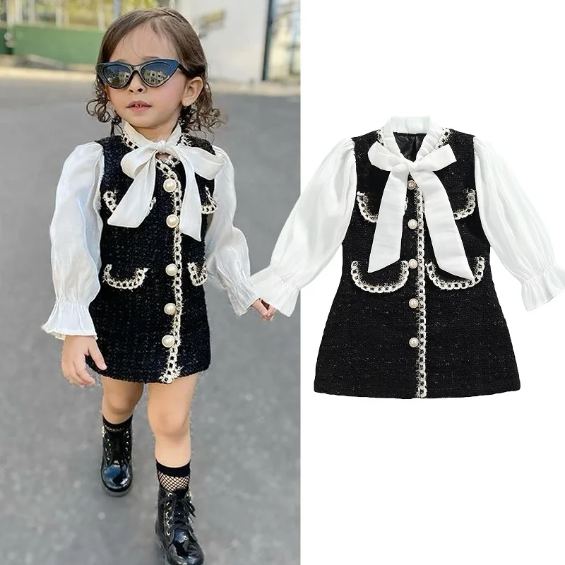 1-6Y Kids Girls Autumn Dress Fashion Baby Long Sleeve Pearls Single-breasted Party Princess Dress Children Clothes girls dress princess costume kids clothes