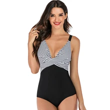 Женский купальник в полоску, Цельный купальник с высокой талией, одежда для плавания размера плюс, купальный костюм, монокини, одежда для плавания, бикини, пляж, XXL