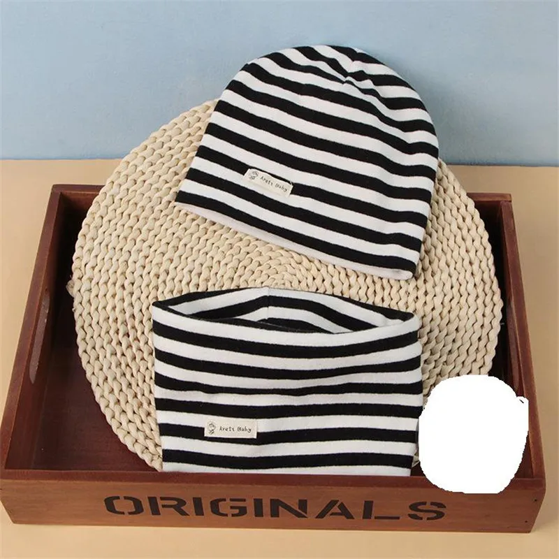 black white stripe Коллекция года, осенне-зимний детский комплект из шапки и шарфа, вязаные крючком детские шапки для девочек и мальчиков, Детские шапочки Skullies, шапочки со звездами, шапка для маленьких мальчиков - Цвет: black white stripe