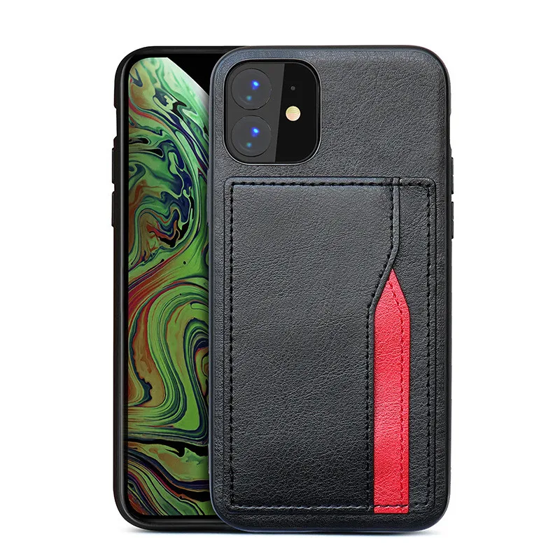 Чехол для телефона для хранения карт для Iphone 11 pro max X XR XS Max Роскошный кошелек чехол для телефона держатель для карт для хранения PC+ TPU+ кожаный чехол - Цвет: Black