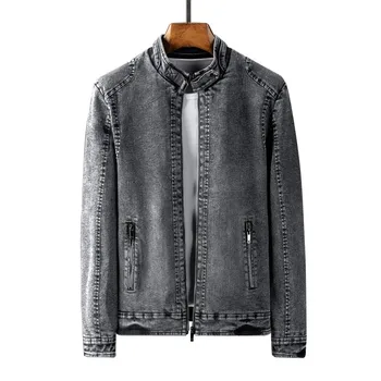 

2020 Autumn Casual Denim Jacket Men Urban Leisure Slim Stand Collar Solid Color Men Denim Jacket Zipper Denim Jacket Mens