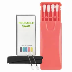 Cotton Swabs Set Reusable Cotton Swab Ear Cleaning Cosmetic Double-Ends Swabs with Carrying Case Cleaning Brush Makeup Tool