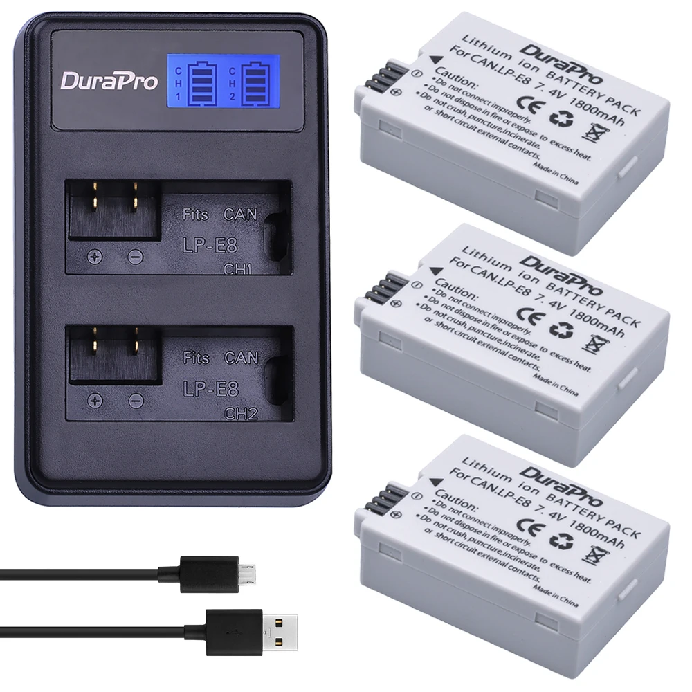1800Mah Lp-E8 Lp E8 Lpe8 Batterie Per Fotocamera Akku Pack + Caricabatterie Per Canon Eos 550D 600D 650D 700D Rebel X4 X5 X6I X7