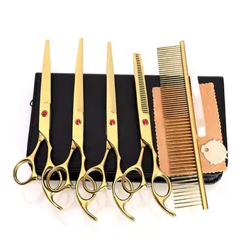 

7in Professional Pet Dog Grooming Kit Straight Thinning Curved Scissors Comb Set