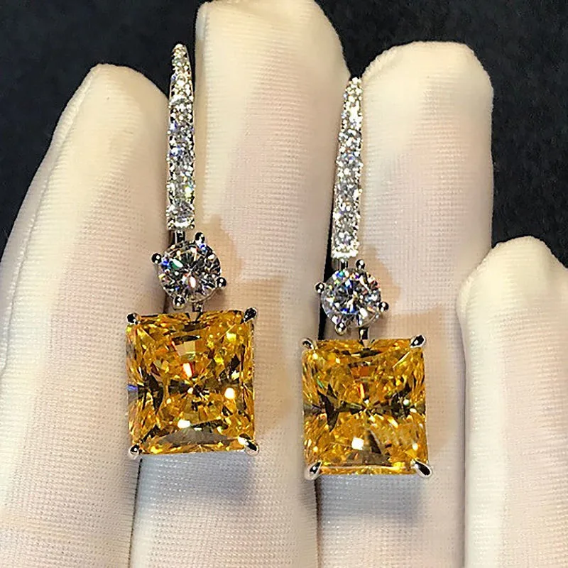 Женские серьги подвески из серебра 925 пробы с блестящим топазом 4