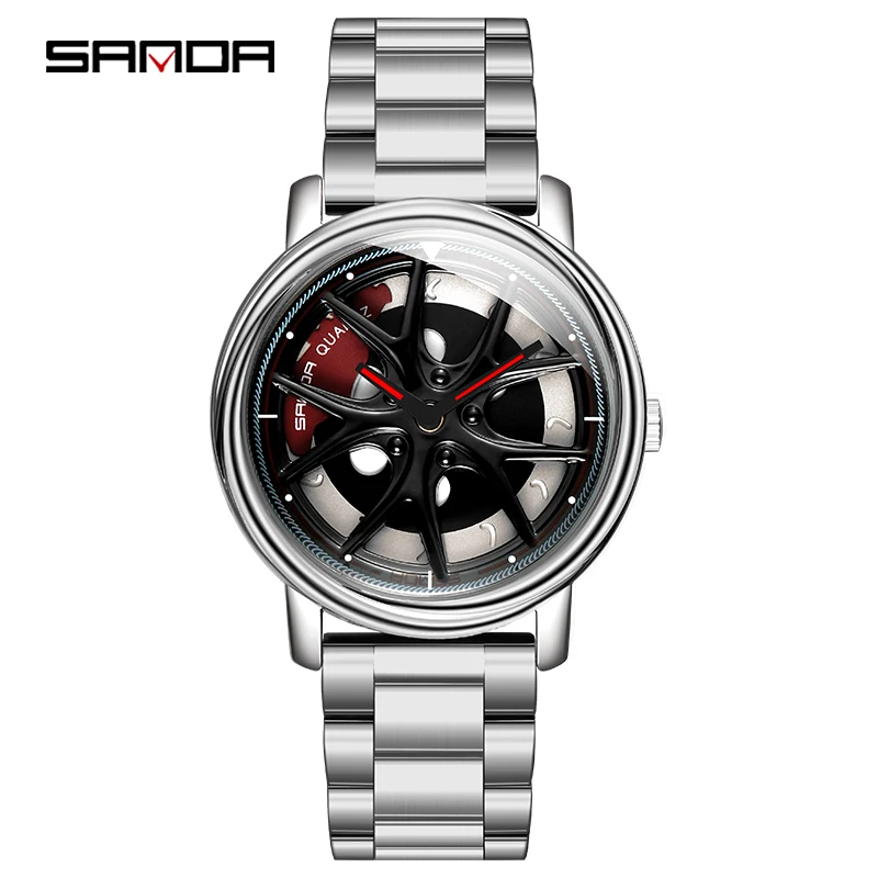 SANDA reloj hombre 1025 новые мужские кварцевые часы мужские модные часы с вращающимся циферблатом мужские повседневные часы relogio masculino подарок - Цвет: silver