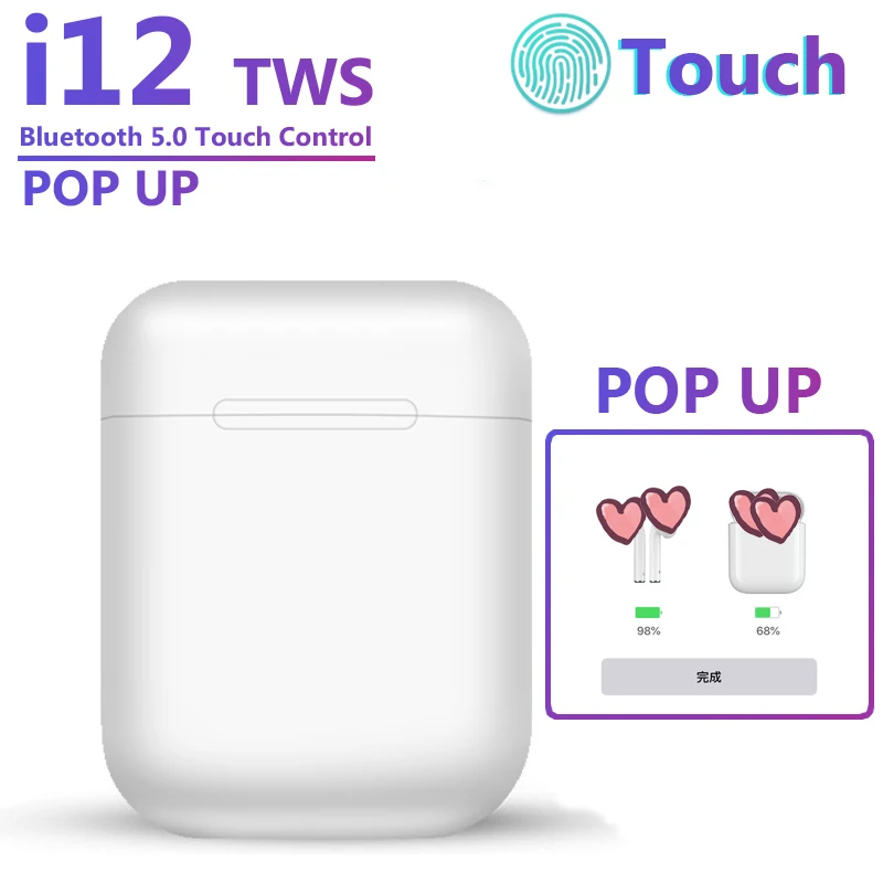 

i12 TWS Bluetooth Wireless Earphone Touch Control Earbuds with Airpots Charging Box for IPhone Xiaomi Honor Phones I7s I11 I9s
