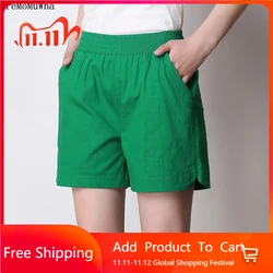 Aremomuwha calções de cintura alta feminino verão linho solto magro versão coreana shorts quentes verão tamanho grande S 4XL calções finos qx982