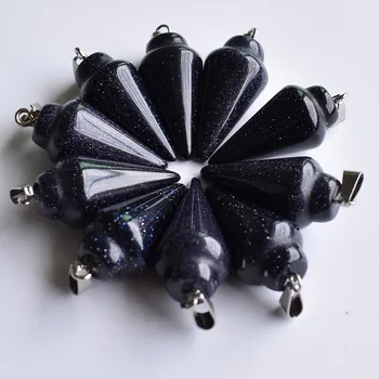 

Fashion good quality blue sand stone pendulum circular Cone charms Pendants for jewelry making 10pcs/lot wholesale free