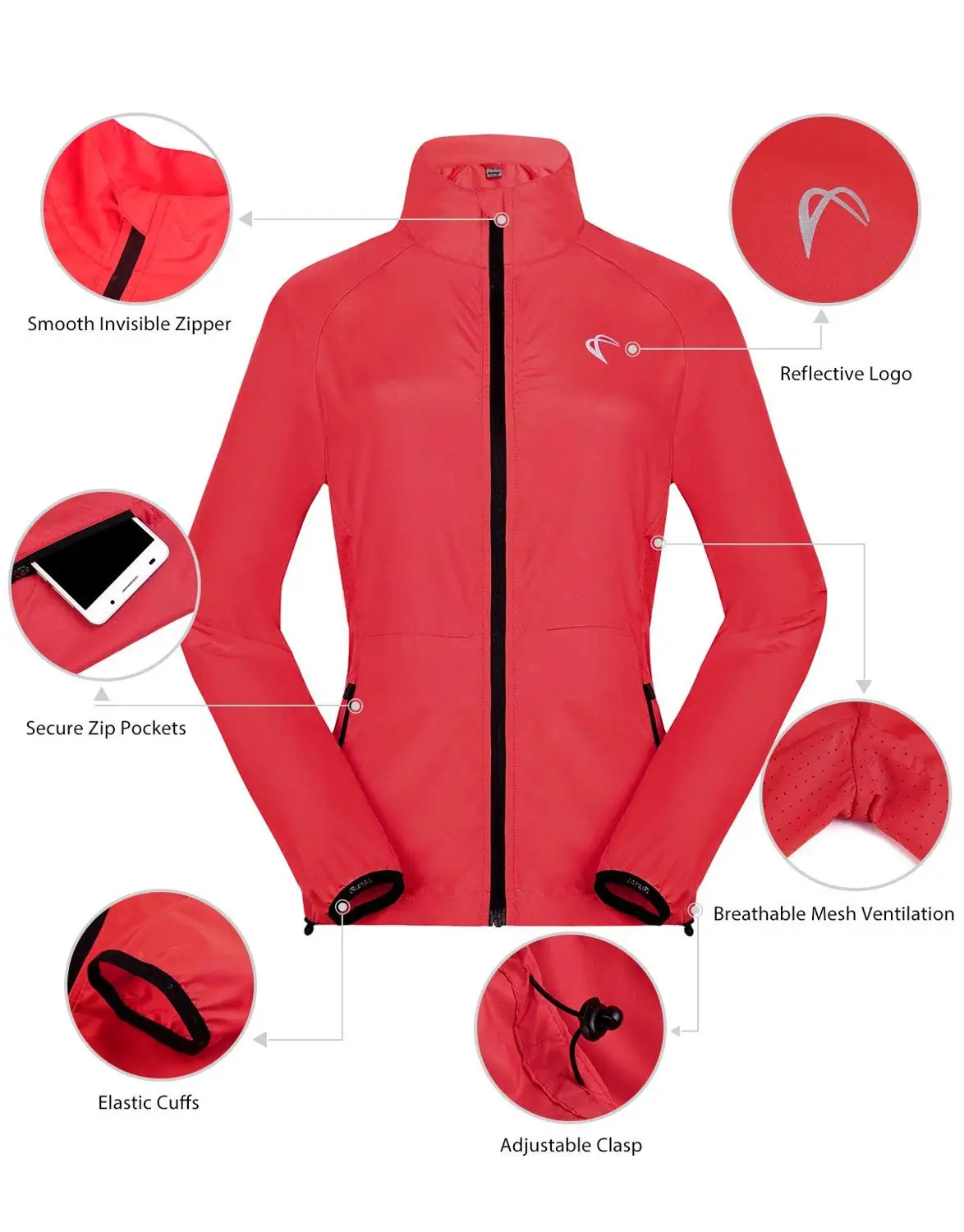 Super Lightweight and Visible J.CARP Women's Packable Windbreaker Jacket Outdoor Active Cycling Running Skin Coat Super Lightweight and Visible J.CARP Women's Packable Windbreaker Jacket Outdoor Active Cycling Running Skin Coat