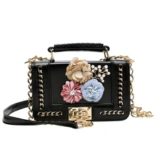 Розовая, белая, черная жемчужная сумка с цепочкой в виде цветка, женская сумка, маленькая квадратная сумка с клапаном на плечо, сумки через плечо для женщин, кожаные сумки-мессенджеры
