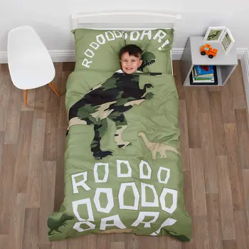 

Kids Dinosaur Green Camouflage 4Piece Toddler Bed Set - Comforter, Fitted Bottom Sheet
