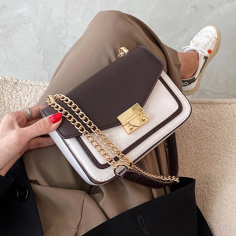 

Designer PU Leather Flap Bag Women's Mini Contrast Color Branded Trend Crossbody Shoulder Handbags Fashion Women Chain Hand Bag