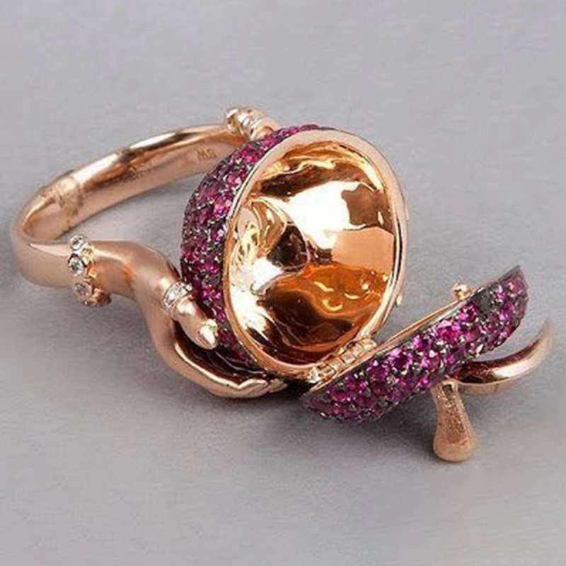 Wedding Ring Luxury Pink Crystal Apple Unisex for Women Men Anniversary Gift Jewelry