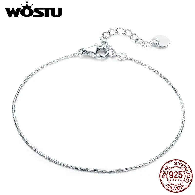WOSTU Настоящее 925 пробы Серебряный Простой браслет Нежный Змеиный браслет для женщин Свадебные модные ювелирные изделия FIB153