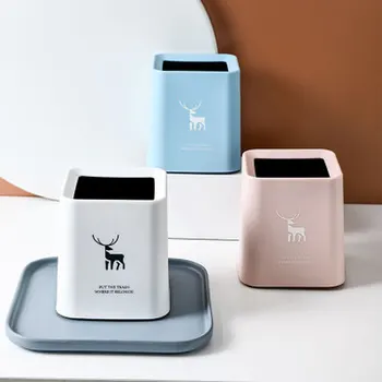 

Double-layer Mini Trash Can Waste Bins Desktop Car Round Garbage Can Plastic Kitchen Storage Bucket Home Cleaning Accessories