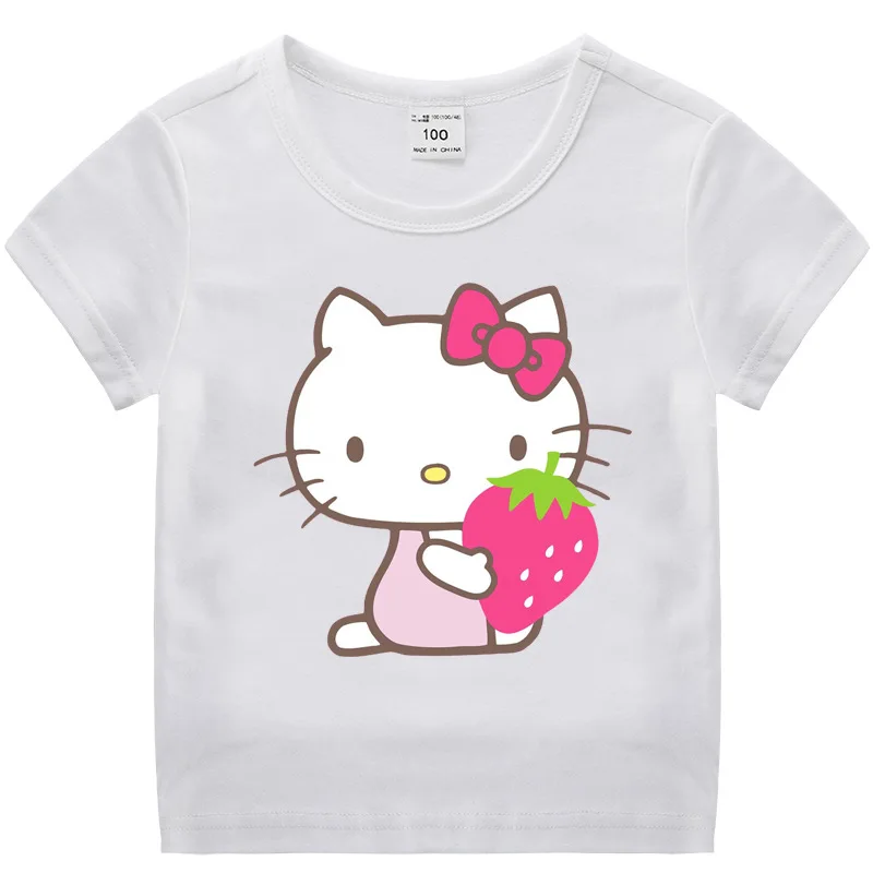 Футболки для девочек с принтом «hello kitty»; летние хлопковые футболки; топы для детей; одежда для малышей; черно-белая детская футболка; блузка; костюм