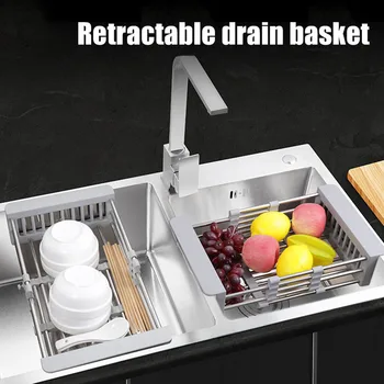 

Hot Stainless Steel Sink Rack Telescopic Drain Basket Dishes Drying Rack Kitchen Organizer QP2