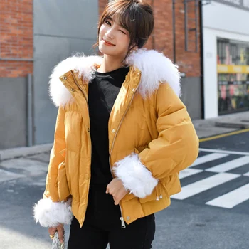 

Large Real Fur Collar 2020 Winter Jacket Women 90% White Duck Down Coat Short Loose Parkas Female Snow Outerwear Thicken Jackets