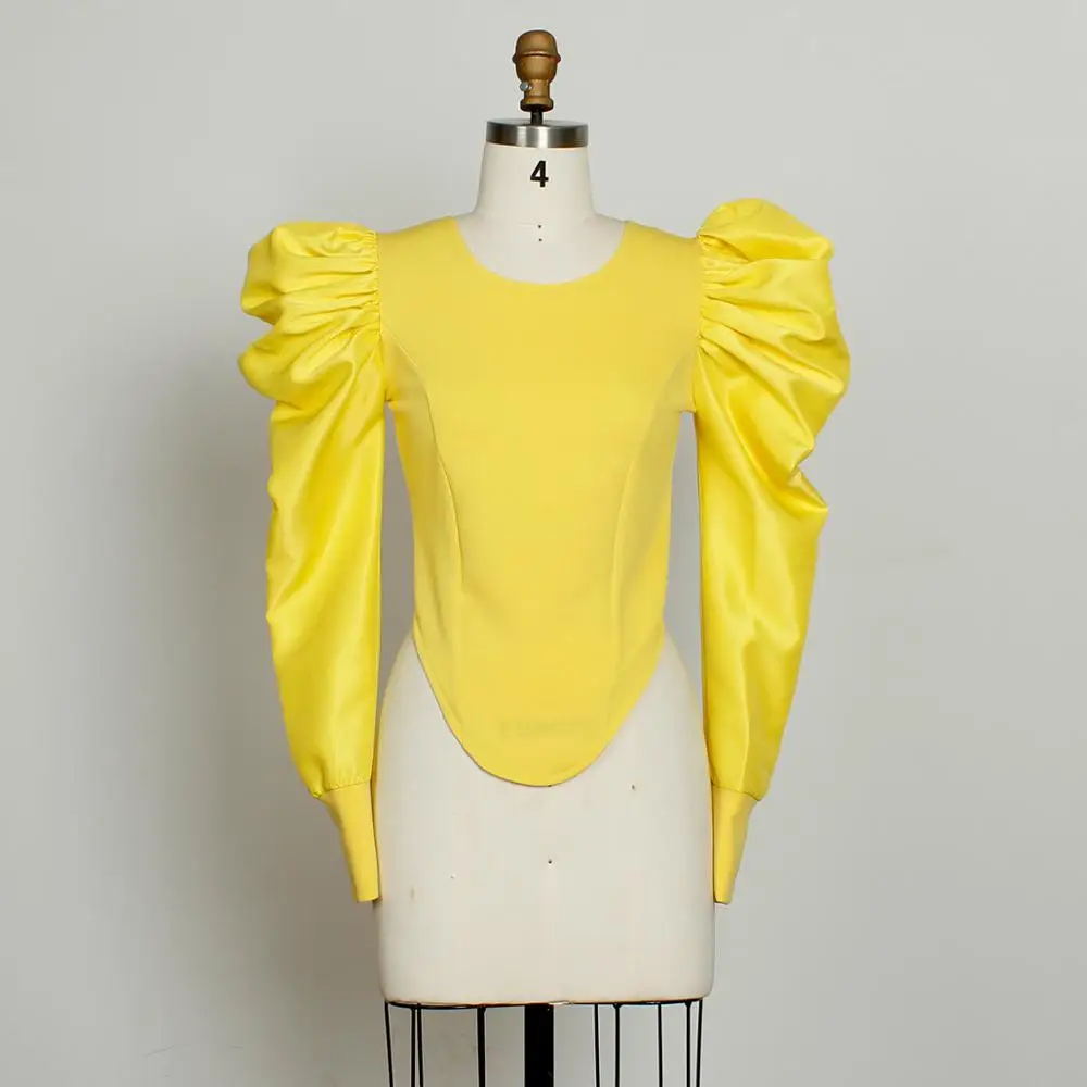 Blusa De Manga Larga Ceñida Para Mujer, Blusa Ceñida De Color Rosa Con Manga Abombada Para Trabajo, Negoziati, Oficina, 2020