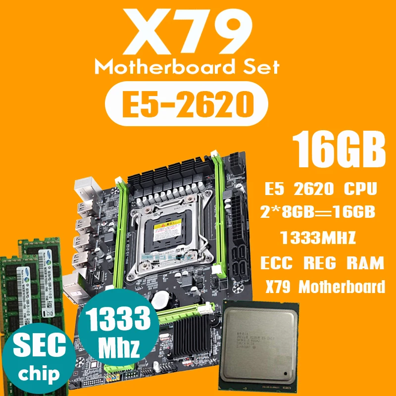 Atermiter X79 комплект материнской платы с LGA2011 комбо Xeon E5 2620 процессор 2 шт x 8 ГБ = 16 Гб памяти DDR3 ram 1333 МГц PC3 10600R PCI-E