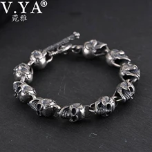 V. YA, Серебряный панк браслет с черепом, 925 пробы, серебряные Длинные Браслеты для мужчин, Череп, очаровательные звенья цепи, мужские готические ювелирные изделия