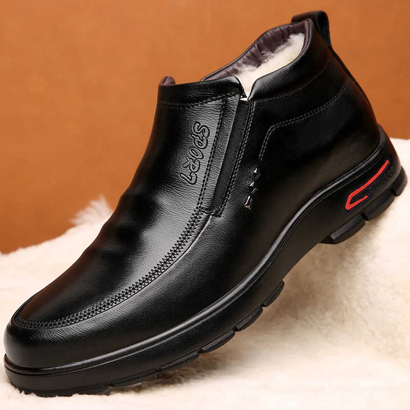 Ботинки ручной работы из натуральной кожи с бархатной подкладкой; теплая Высокая Повседневная обувь; нескользящая Мужская зимняя Молодежная шерстяная обувь; FK-1109
