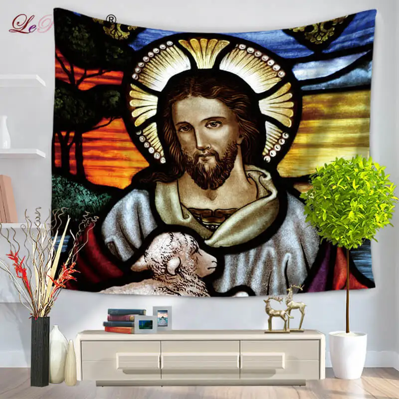 

LeRadore Custom Jesus Tapestry Wall Hanging Christ Jesus Tapestry Religion Home Decor Wall Hanging Prayer Blanket 150cm*200cm