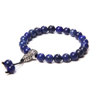 

Natural Lapis Lazuli Blue Stone Beads Bracelet Men Vintage Charm Beaded Energy Bracelet for Women Men Prayer Stretch Jewelry