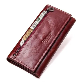 

Genuine Leather Women's Wallets Fallow Long Ladies Double Zipper Wallet Clutch Bag Design Red Purse Crocodile Purses B15
