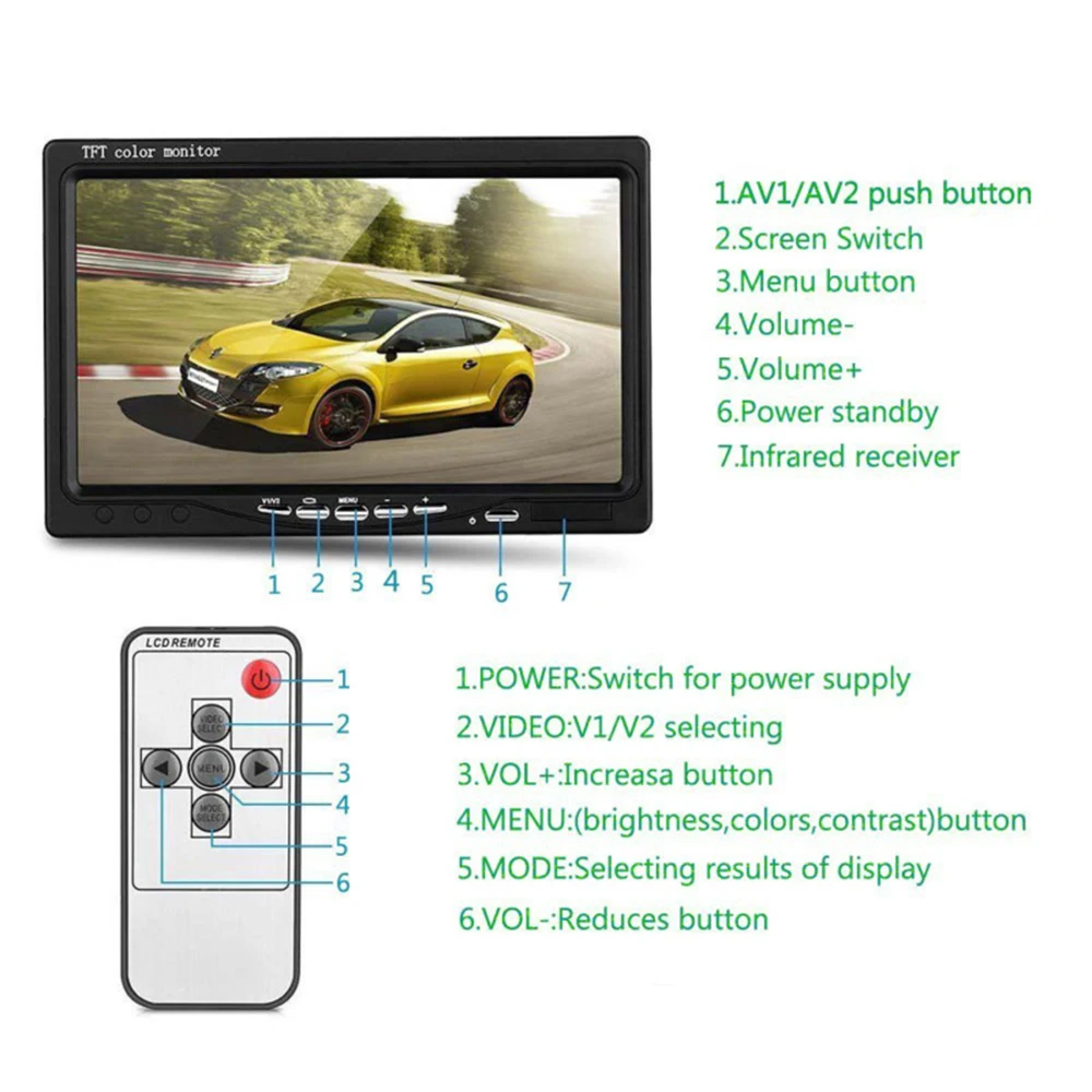 DC 12-24V Автомобильная камера заднего вида 7 дюймов TFT lcd дисплей Ночного Видения часть комплект