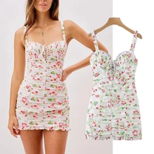 

Elmsk 2021Summer Dress Women Ins Dress Women Fashion Blogger Vintage Floral Printing Hollow Out Sexy Mini Dress Tank Vestidos