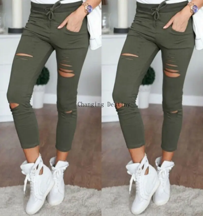 S-4XL Women New Cotton Pencil Pants Wild Leisure Trousers Women's Clothing Hole In Europe and America Popular Jeans S-4XL Women New Cotton Pencil Pants Wild Leisure Trousers Women's Clothing Hole In Europe and America Popular Jeans